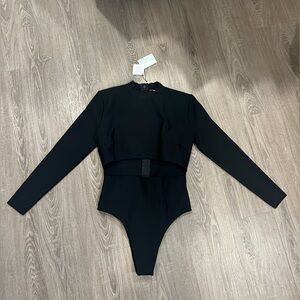 Black Long-Sleeve Mock Neck Bodysuit